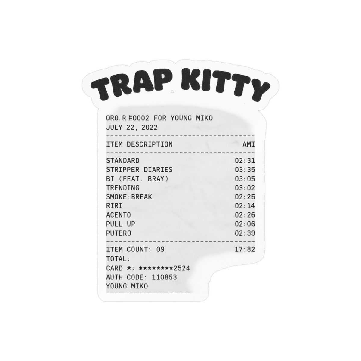 Trap Kitty Young Miko Album Receipt Sticker | Bold Trap Decal - alternate angle 2, merchandise