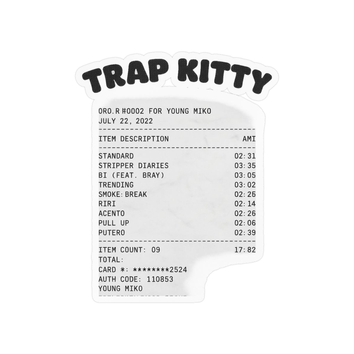 Trap Kitty Young Miko Album Receipt Sticker | Bold Trap Decal - alternate angle 3, merchandise