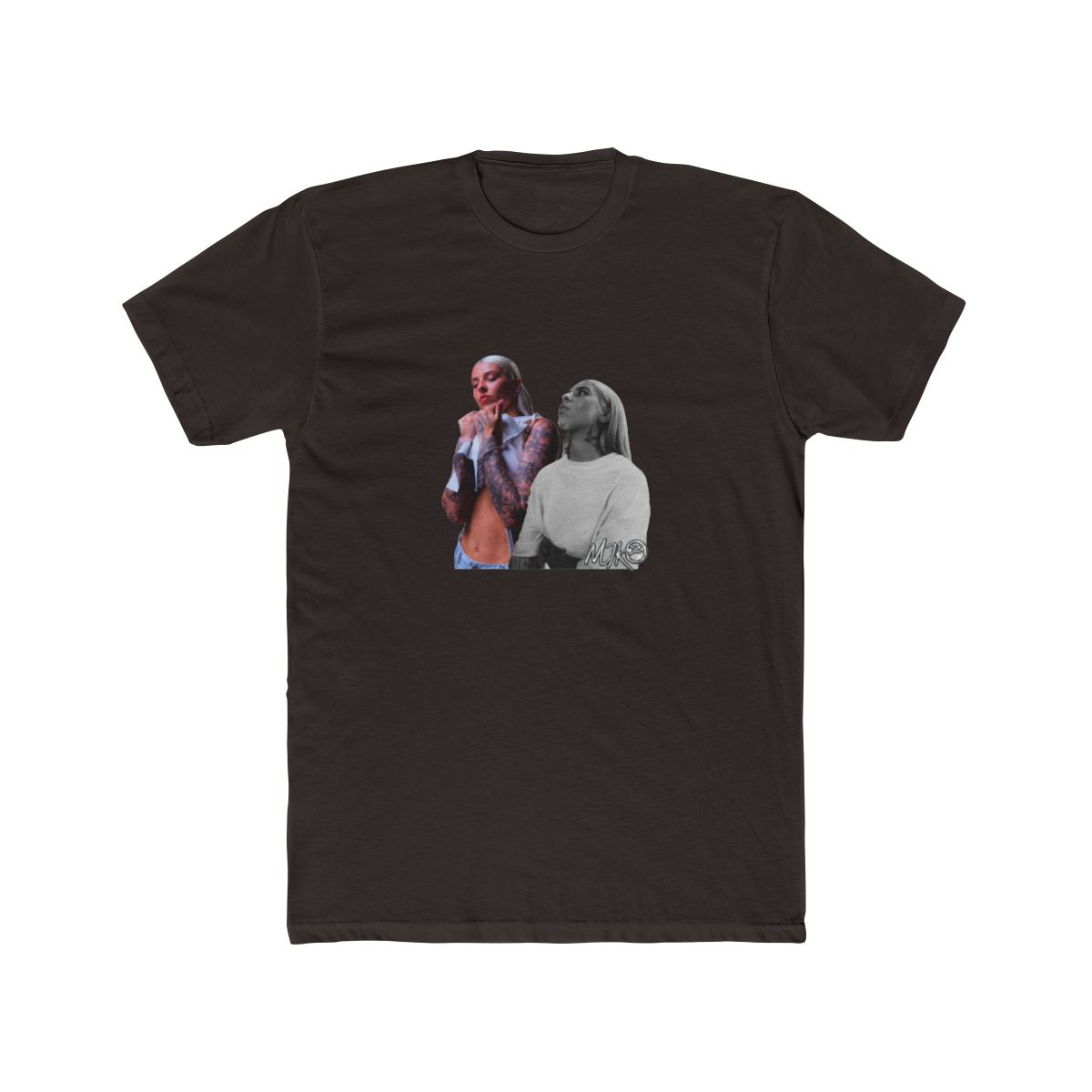 Black T Shirt featuring a graphic of two women. The text "YOUNG" is printed in silver above the image. The text "MIKO" is printed in silver below the image - alternate angle 2, merchandise