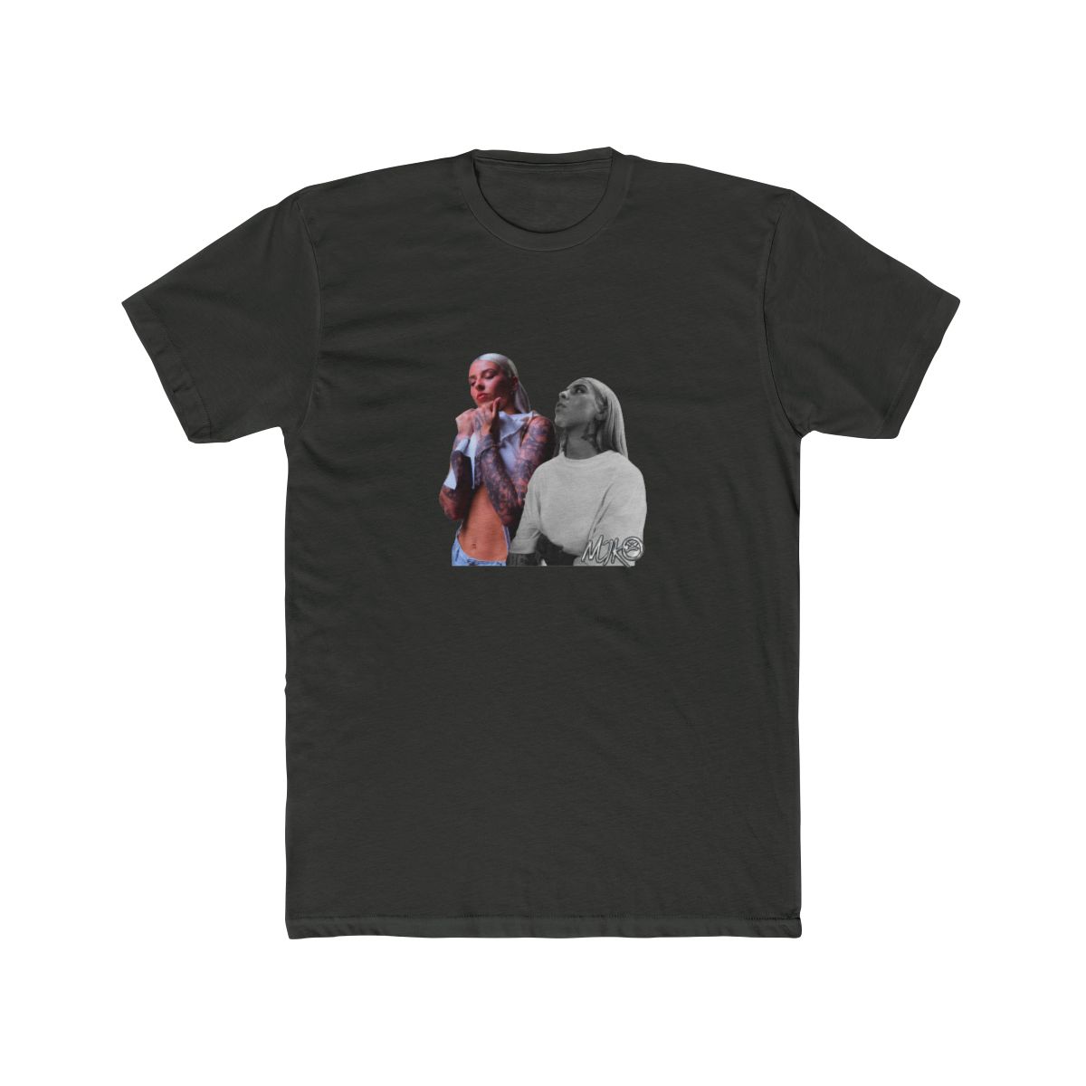 Black T Shirt featuring a graphic of two women. The text "YOUNG" is printed in silver above the image. The text "MIKO" is printed in silver below the image - alternate angle 5, merchandise
