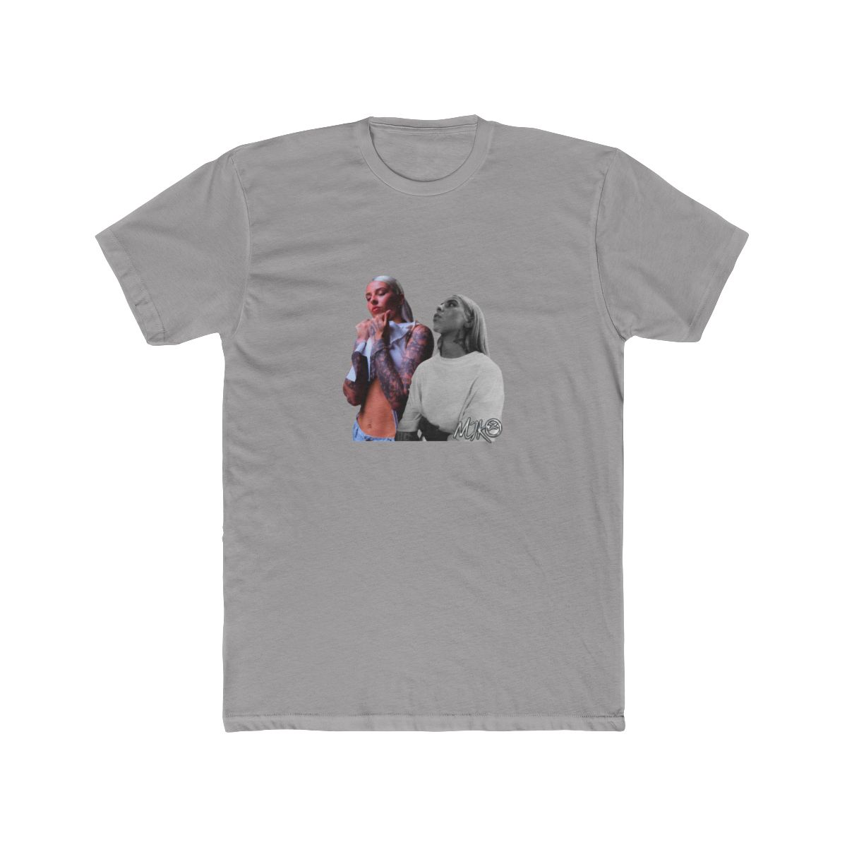 Black T Shirt featuring a graphic of two women. The text "YOUNG" is printed in silver above the image. The text "MIKO" is printed in silver below the image