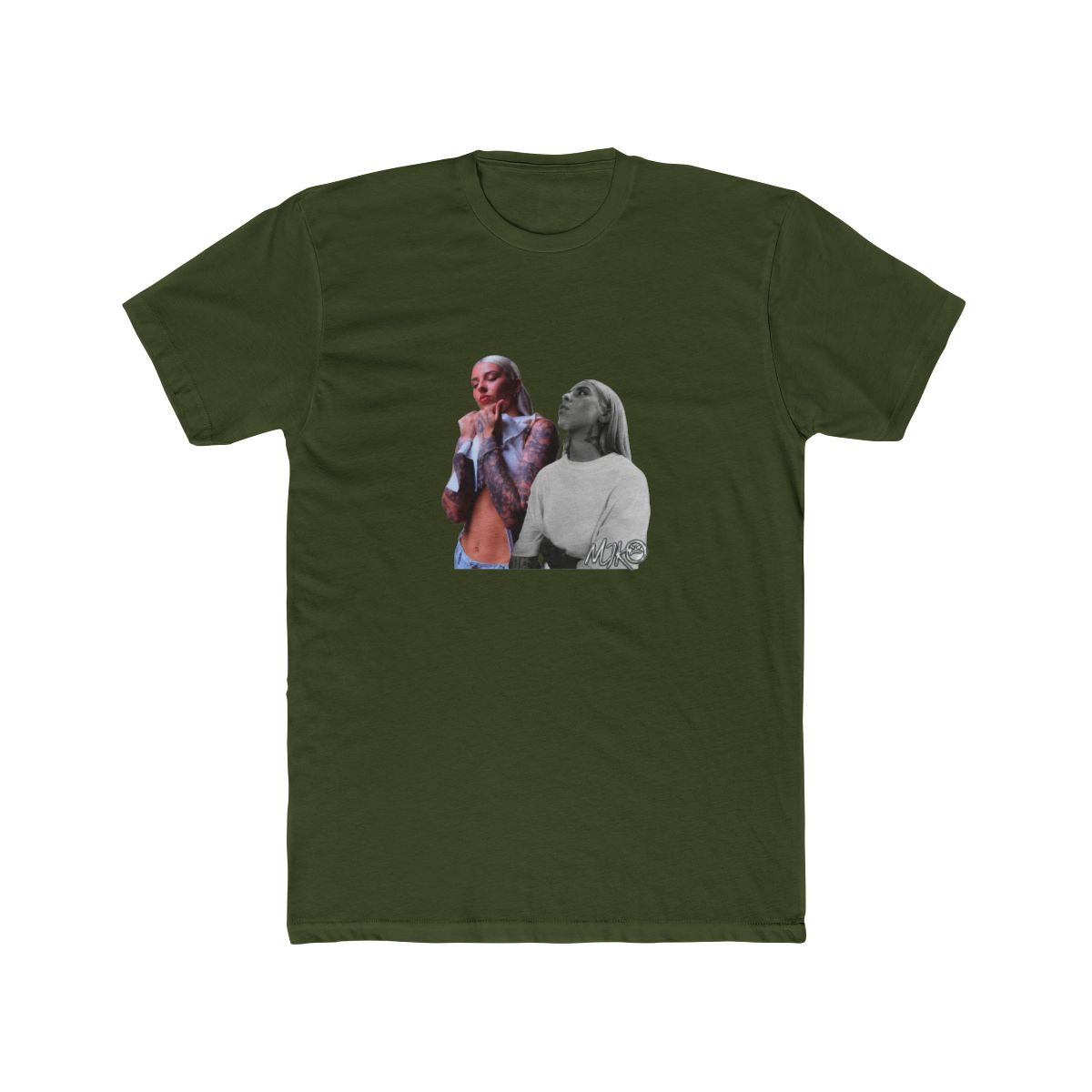 Black T Shirt featuring a graphic of two women. The text "YOUNG" is printed in silver above the image. The text "MIKO" is printed in silver below the image - alternate angle 3, merchandise
